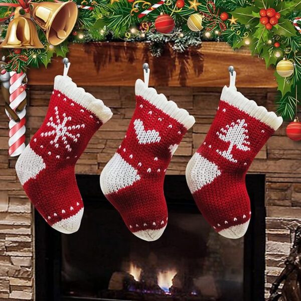 AMAMDHGA Christmas Stockings Set of 3, Large Xmas Stocking Sack Gift for Girl and Boy Giant Stock Christmas Bag Holiday for Family Fireplace Hanging Santa Reindeer 1