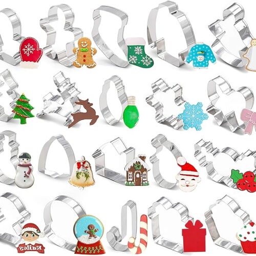 20 Pieces Christmas Cookie Cutters for Xmas/Holiday/Wonderland Party Supplies/Favors - Including Glove, Gingerbread, Angel, Candy Cane, etc