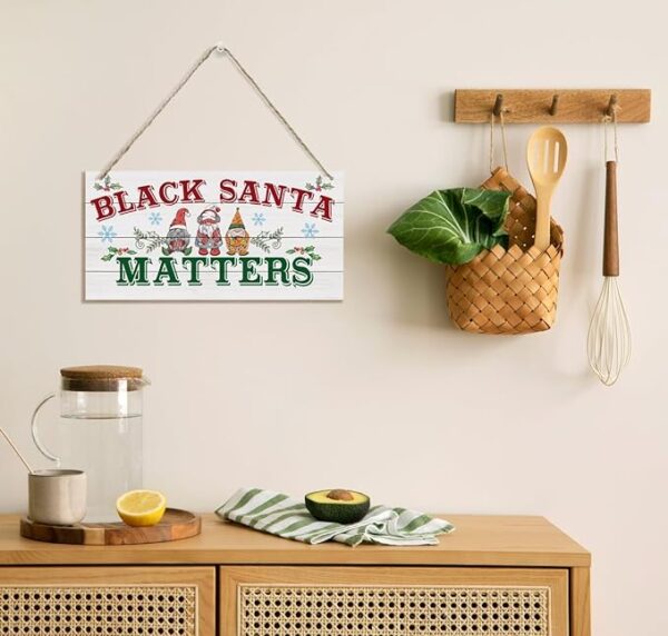 Christmas Decor, Decorative Wood Hanging Wood Plaque, Santa Gnome Decor, Christmas Decorations, Cute Home Decor, Winter Holiday Decor, Christmas Wall Decor With Rope, Black Santa Matters 1