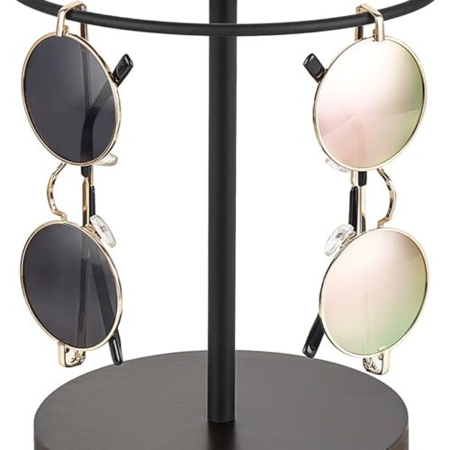 1 Mkono Sunglasses Organizer Glasses Holder Stand Sunglass Storage Display Eyeglasses Rack Metal Frame with Wood Base for up to 12 Pairs of Eyewear Glasses for Table Dresser Desk Bedroom