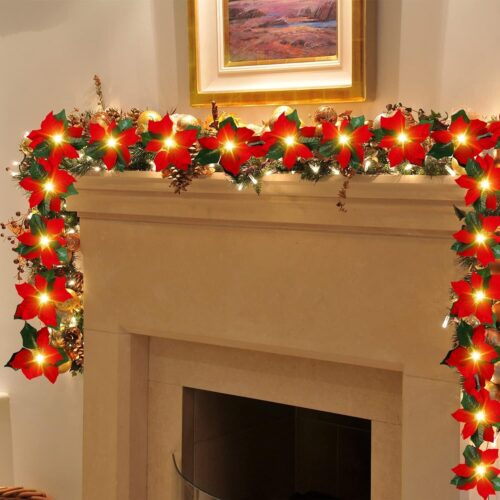 Christmas Garland With Lights Stair Fireplace Tree Light Indoor Outdoor Decor