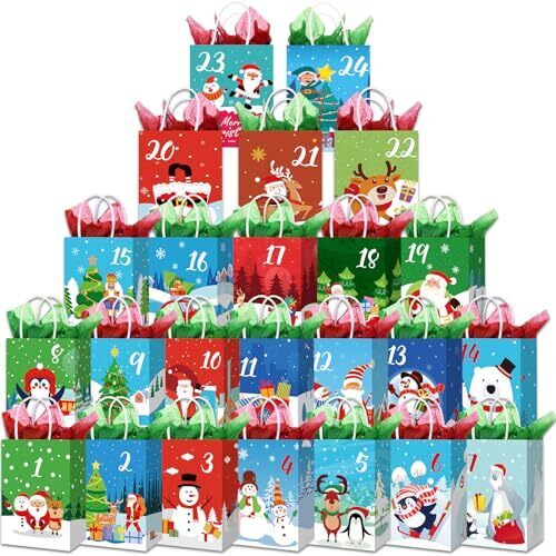 Geyoga 24 Days Advent Calendar Christmas Bags Countdown Gift Bags with Handle...