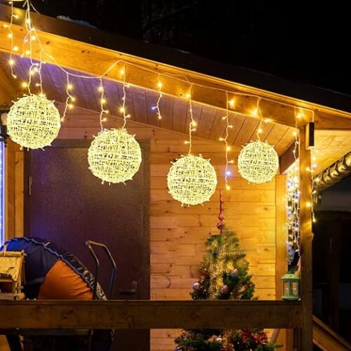 1 JNOEC Outdoor Balls Lights Hanging Tree Christmas Lights - 4 Pack 7.87" Sphere Lights with Plug in Globe Lights Trees Garden Lights for Party Wedding Yard Garden Porch Patio Decoration(Warm White)