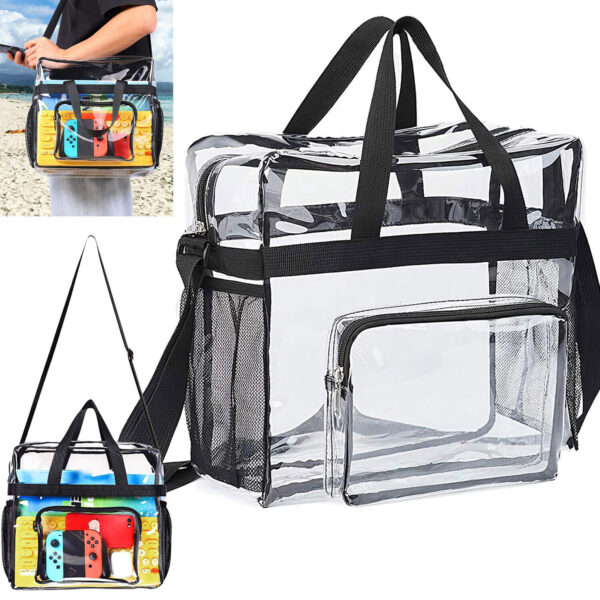 Women Clear Plastic Tote Bag Transparent Handbag Zip Purse Stadium Crossbody NEW 4