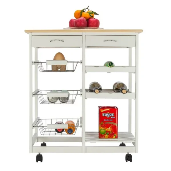 GoDecor Rolling Kitchen Trolley Cart Island, Wood Kitchen Cart with Two Drawers,White