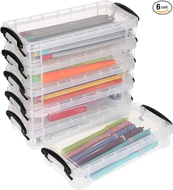 BTSKY Set of 6 Large Capacity Pencil Box, Office Supplies Storage Organizer Box, Brush Painting Pencils Storage Box Watercolor Pen Container Drawing Tools (Black) 1