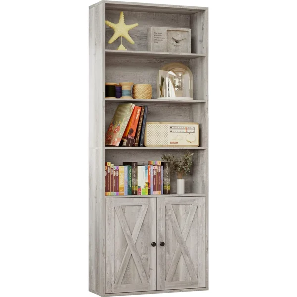 IRONCK Industrial Bookshelves with Doors - 6 Shelf Display Storage Shelves 70" Tall, Beige Maple 1