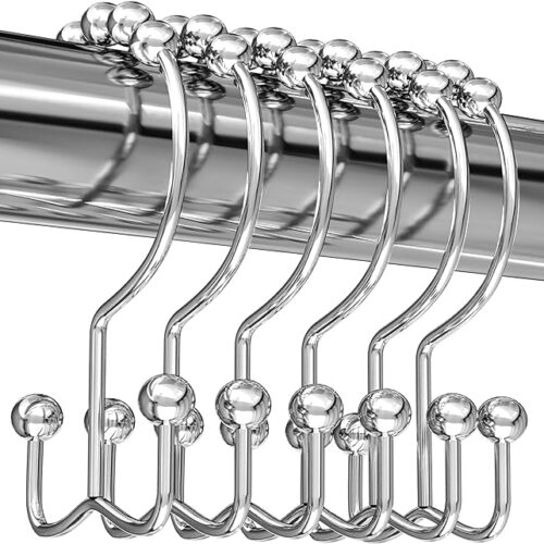 Utopia Bedding Shower Curtain Hooks Rings, Rust-Resistant Metal Double Roller Glide Shower Hooks for Bathroom Shower Rods Curtains, Set of 12 - Chrome