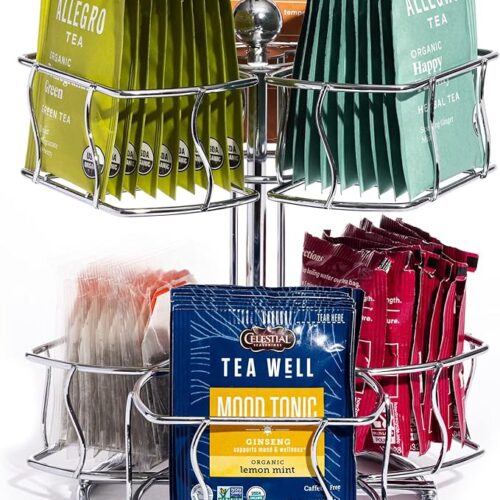 Sorbus Tea Bag Spinning Carousel - Tea Caddy Organizer for Countertop - Matcha Station Accessories - 2 Tier Revolving Lazy Susan for Pantry - Holds Up to 60 Large Tea Bags