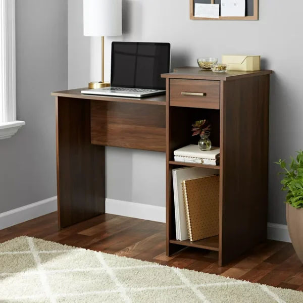 Mainstays Student Desk with Easy-glide Drawer, Canyon Walnut Finish