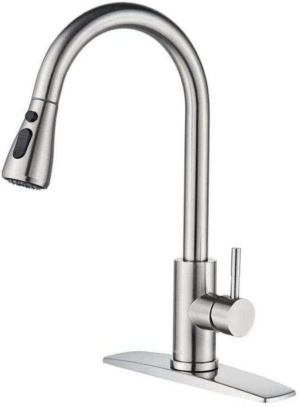 WEWE High Arc Kitchen Faucet Sink Pull out Sprayer Single Handle Stainless Steel 1