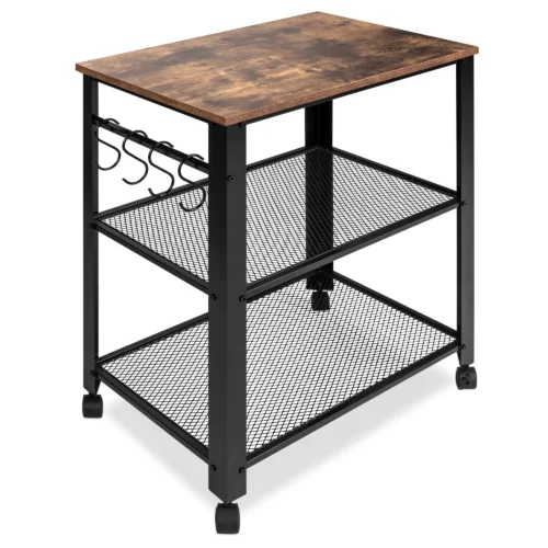 11 Best Choice Products 3-Tier Microwave Cart Rolling Utility Serving Cart Organizer w/ 2 Storage Shelves, 4 Hooks