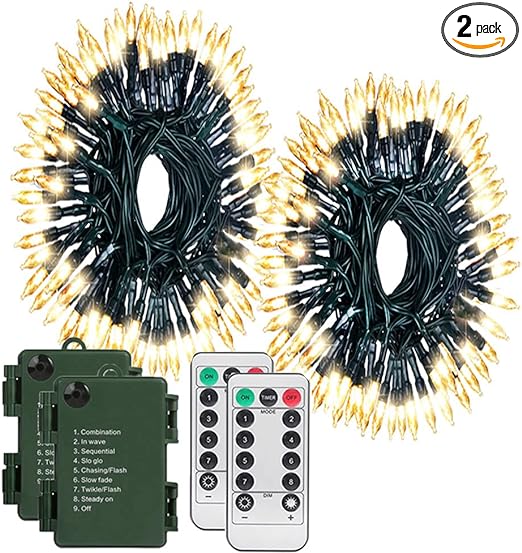 Solhice 2 Pack 20ft Christmas Lights Battery Operated String Lights with Remote Control, 60 LEDs Clear Mini Lights Warm White Xmas Tree Lights for Bedroom Indoor Outdoor Decor 1