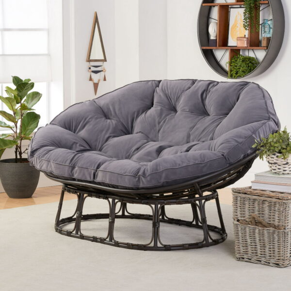 Better Homes & Gardens Papasan Bench, Charcoal Gray, Upholstery Bench 1