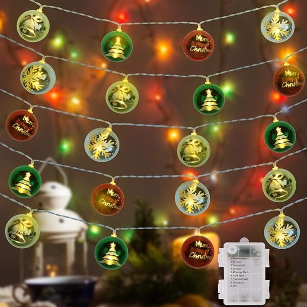 Happy Trees 10 FT Christmas String Lights 20 LED Ball Lights, Battery Operated 8 Lighting Modes Hanging Globe String Lights Balls Ornaments for Christmas Tree Room Indoor Outdoor 1