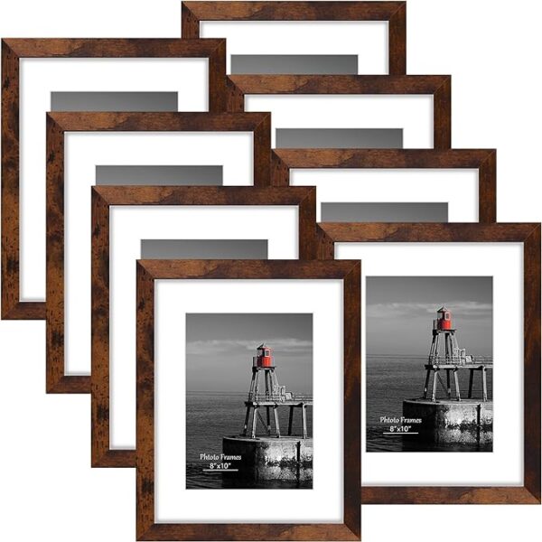 DUENPY 8x10 Picture Frame 8 Pack, Photo Frame for Wall Gallery Decor, Display Pictures 5 x 7 with Mat or 8 x 10 Without Mat, Black. 3