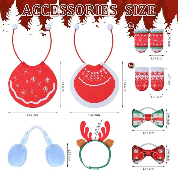 Riceshoot 8 Pcs Christmas Elf Accessories Set Pet Bow Tie Earmuffs Cape Elf Headband Socks for Christmas Elf Dress Up 3