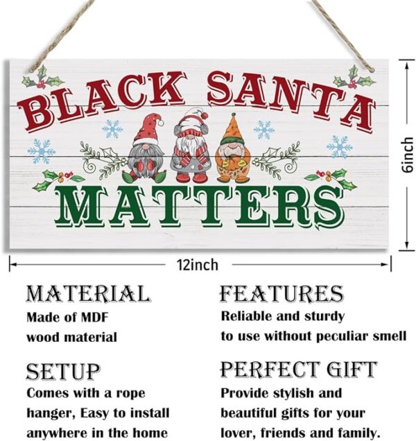Christmas Decor, Decorative Wood Hanging Wood Plaque, Santa Gnome Decor, Christmas Decorations, Cute Home Decor, Winter Holiday Decor, Christmas Wall Decor With Rope, Black Santa Matters 3