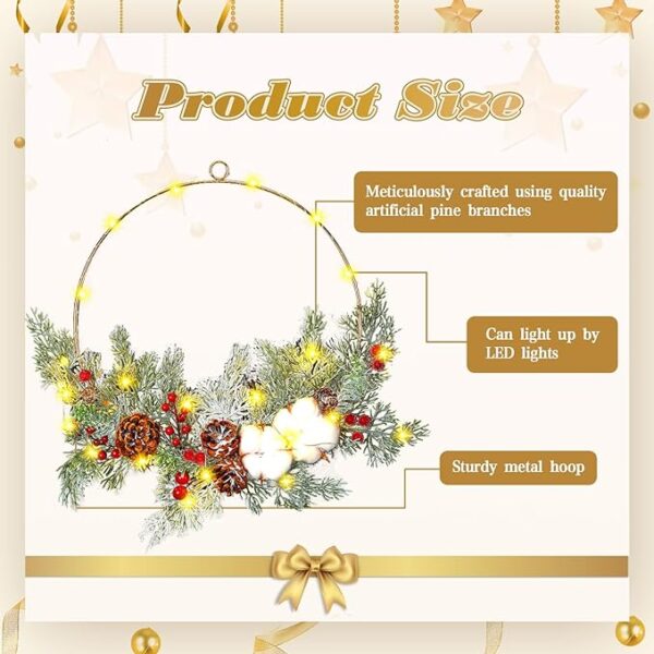 Yuxung 6 Pcs Christmas Wreaths for Front Door 12 inch Lighted Christmas Wreath with LED Lights Artificial Xmas Wreath Decorations Outdoor Indoor Fireplace 3