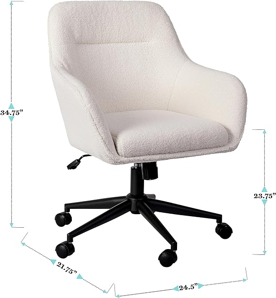 Martha Stewart Rayna Swivel Task Chair with Flared Arms for Home Office in White Boucle with Oil Rubbed Bronze Frame 3