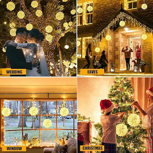 JNOEC Outdoor Balls Lights Hanging Tree Christmas Lights - 4 Pack 7.87" Sphere Lights with Plug in Globe Lights Trees Garden Lights for Party Wedding Yard Garden Porch Patio Decoration(Warm White) 3