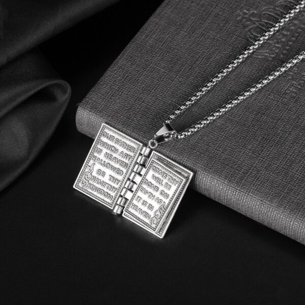 Vintage Silver Cross Bible Book Pendant Necklace Unique Jewelry For Men Women 3