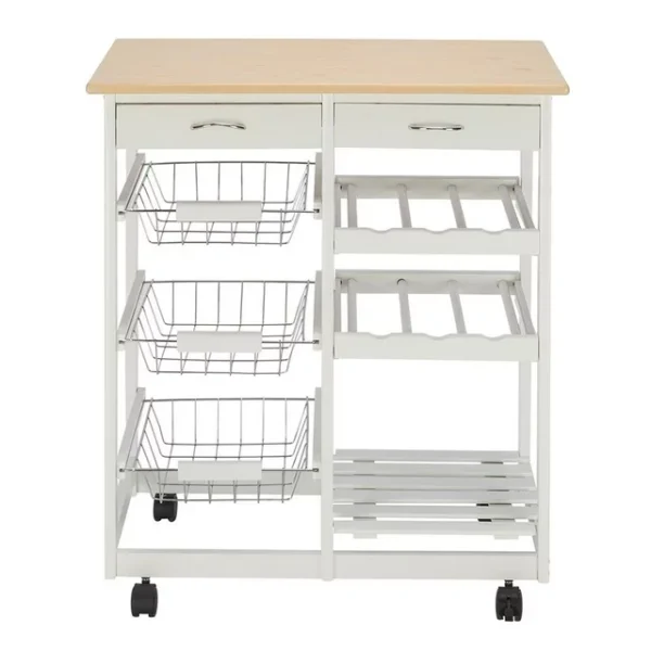 GoDecor Rolling Kitchen Trolley Cart Island, Wood Kitchen Cart with Two Drawers,White 3