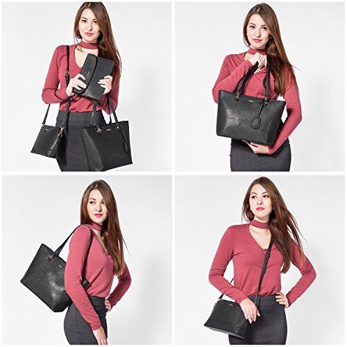 Handbags for Women Shoulder Bags Tote Satchel Hobo 3pcs Purse Set Black 3