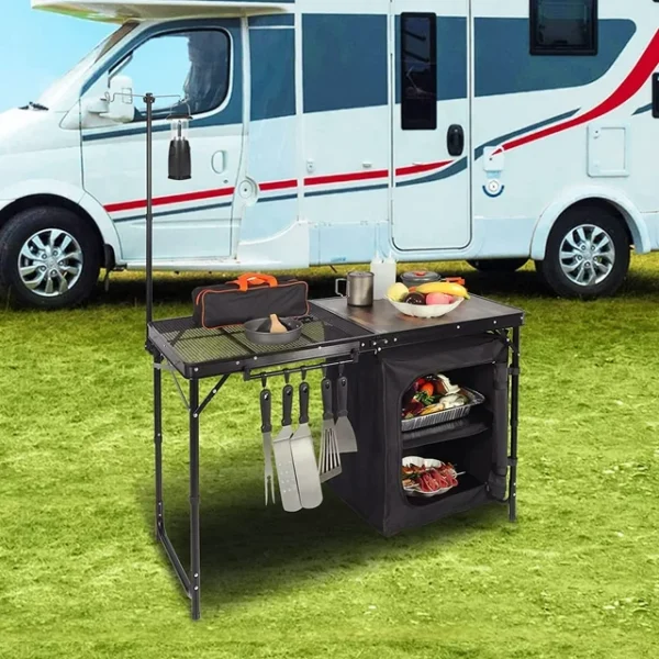 REDCAMP Portable Camping Kitchen Table with Storage Organizer and Hooks, Folding Camping Cook Station for BBQ, Party and Picnic 3