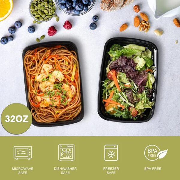Ezalia 15 Pack- Meal Prep Containers 32oz, Plastic Food Prep Containers with Lids, Leakproof To Go Containers with Lids Reusable Food Containers, BPA-Free, Microwave/Dishwasher/Freezer Safe 3