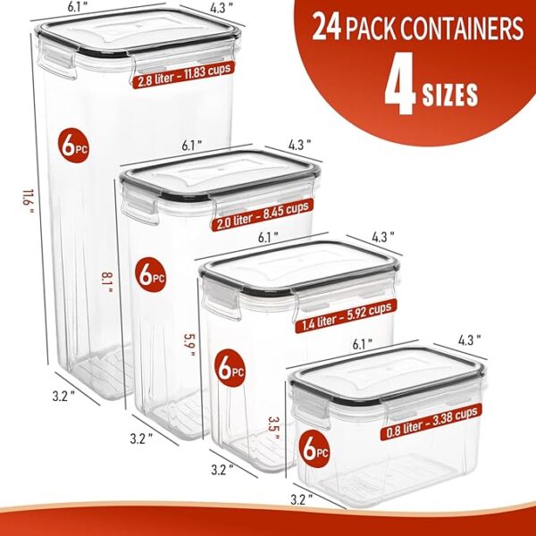 Skroam 24 Pack Airtight Food Storage Containers with Lids for Kitchen Pantry Organization and storage, BPA Free, Plastic Canister Set for Cereal, Pasta, Flour & Sugar - Spoon Set, Labels & Marker. 3
