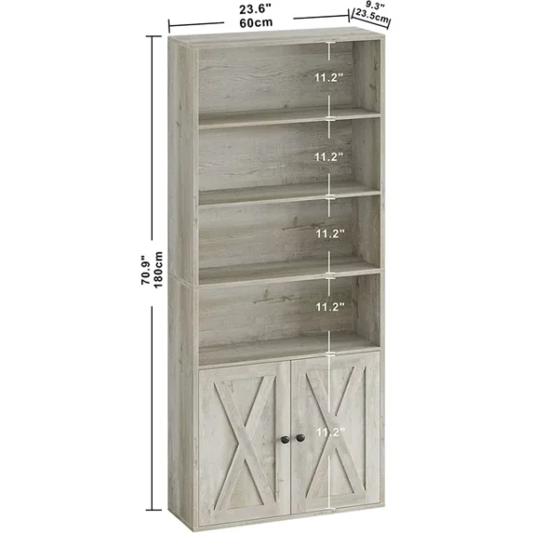 IRONCK Industrial Bookshelves with Doors - 6 Shelf Display Storage Shelves 70" Tall, Beige Maple 3