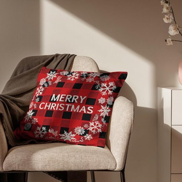 Red Christmas Pillow Covers 18x18, Holiday Throw Pillows Case Xmas Winter Pillow Case Festival Throw Cushion Cover Decorative Christmas Cushion Covers,4 Pack (Christmas Deer) 3