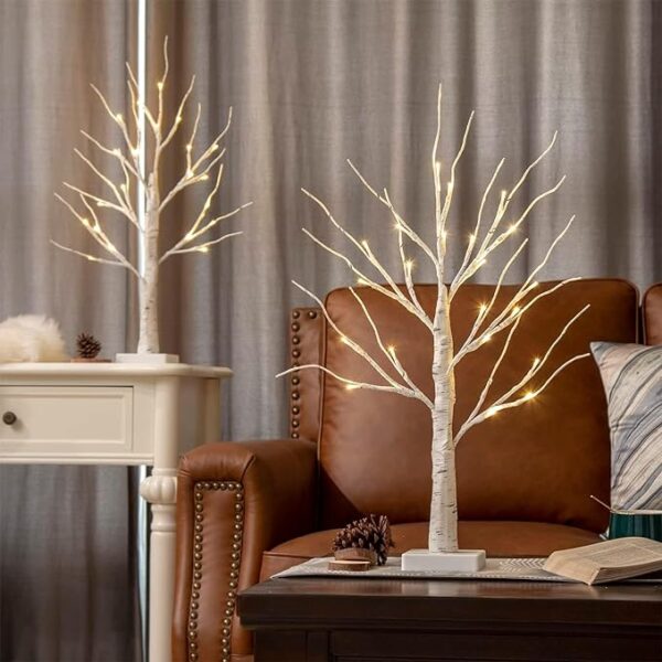EAMBRITE Lighted Birch Tree for Home Decor, Christmas Decorations Indoor, 2Pack 24 LED Battery Operated Tabletop Mini Artificial Trees with Lights for Centerpiece Mantel Winter (2FT/Warm White) 3