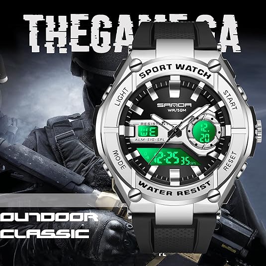 FORSINING Watch for Men, Waterproof Military Digital Analog Watches, Sports Outdoor Wrist Watch Date Multi Function Tactics LED Alarm Stopwatch 3