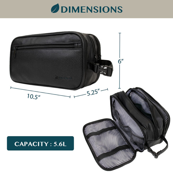 Mens Toiletry Bag with Zipper PU Leather Case Organizer Portable Travel Dopp Kit 3