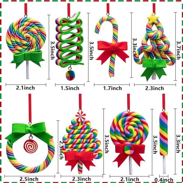 codree 8 PCS Christmas Lollipop Ornaments-Rainbow Lollipop Hanging Ornaments-Christmas Candies Polymer Clay Ornament for Xmas Tree Party Decoration 3