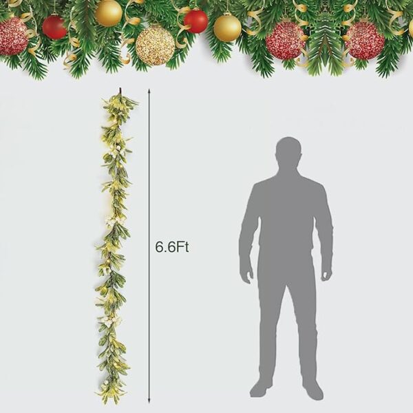 Ethlomoer 6.6FT Pre-lit Christmas Garland with 20 LED Lights, Battery Operated, Flocked Olive Lighted Garland with Snowflakes for Mantle Stairs Wall, Indoor&Outdoor, Greenery Garland for Christmas Dec 3