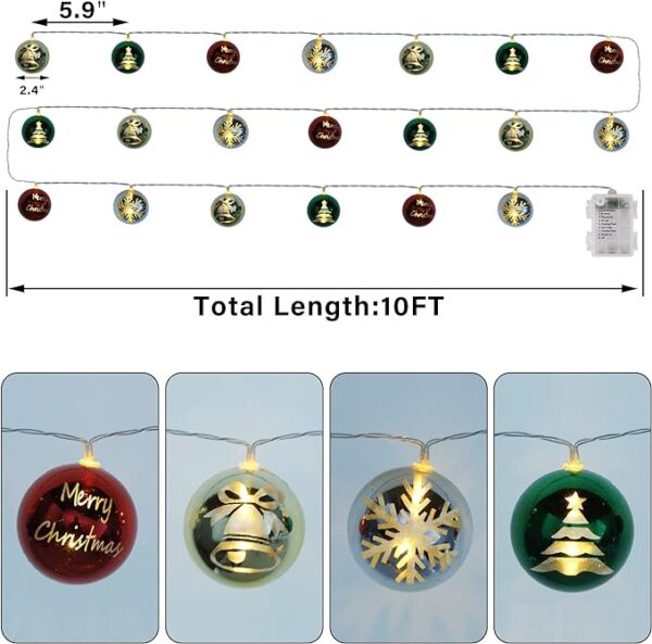 Happy Trees 10 FT Christmas String Lights 20 LED Ball Lights, Battery Operated 8 Lighting Modes Hanging Globe String Lights Balls Ornaments for Christmas Tree Room Indoor Outdoor 3