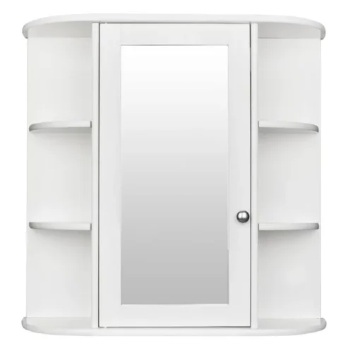 Ktaxon Wooden Bathroom Storage Cabinet with Mirror Door & 8 Shelves, Wall Mounted Medicine Cabinet Organizer Spacesaver for Kitchen Laundry Room Hotels Home, White