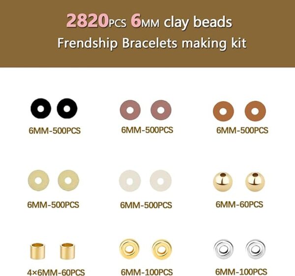 LLchunyun 2820Pcs Clay Beads for Bracelet Making 6mm Neutral Heishi Fall Friendship Bracelets Clay Beads Kit Gold Silver Spacer Polymer Clay Beads for Jewelry Making Adults(Brown 3