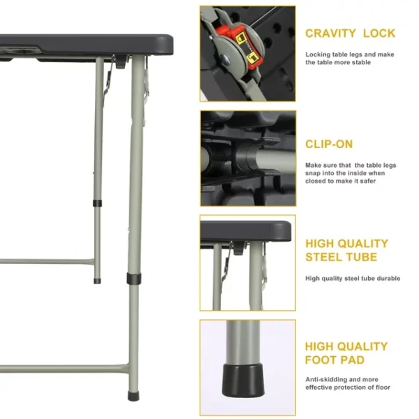 SUGIFT 4 Foot Folding Table Black Indoor Outdoor Folding Card Table 3