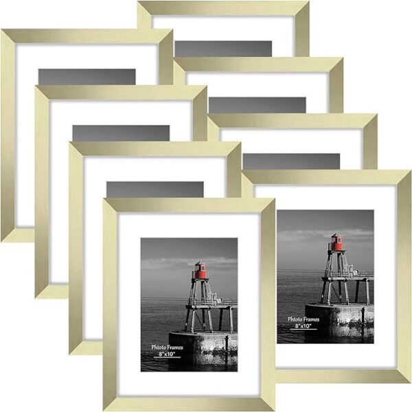 DUENPY 8x10 Picture Frame 8 Pack, Photo Frame for Wall Gallery Decor, Display Pictures 5 x 7 with Mat or 8 x 10 Without Mat, Black. 4