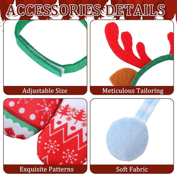 Riceshoot 8 Pcs Christmas Elf Accessories Set Pet Bow Tie Earmuffs Cape Elf Headband Socks for Christmas Elf Dress Up 2