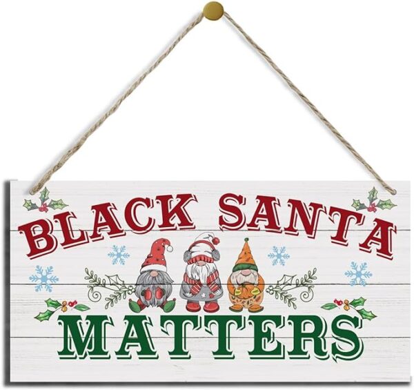Christmas Decor, Decorative Wood Hanging Wood Plaque, Santa Gnome Decor, Christmas Decorations, Cute Home Decor, Winter Holiday Decor, Christmas Wall Decor With Rope, Black Santa Matters 2