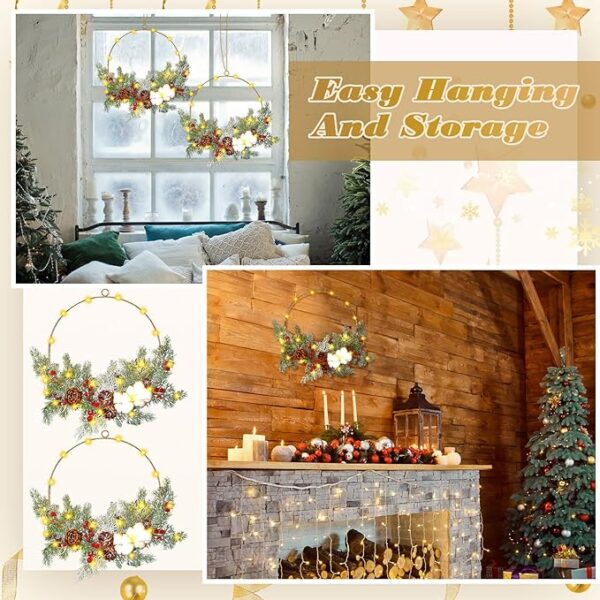 Yuxung 6 Pcs Christmas Wreaths for Front Door 12 inch Lighted Christmas Wreath with LED Lights Artificial Xmas Wreath Decorations Outdoor Indoor Fireplace 4