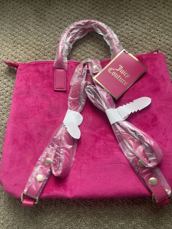 NWT Juicy Couture Pink Velvet Convertible Backpack / Tote Bag / 2