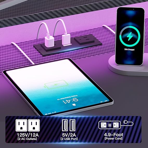 SEDETA 79" Gaming Desk, Computer Desk with 2 Fabric Drawers & LED Light, L Shaped Gaming Desk with Storage Shelf for Home Office, Carbon Fiber Black 2