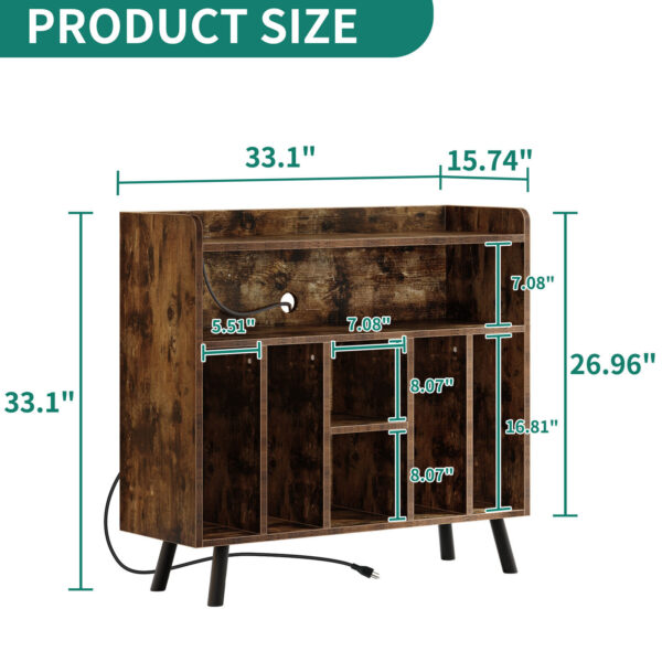 Record Player Stand Display Table Turntable Stand with Power Outlets & LED Light 2