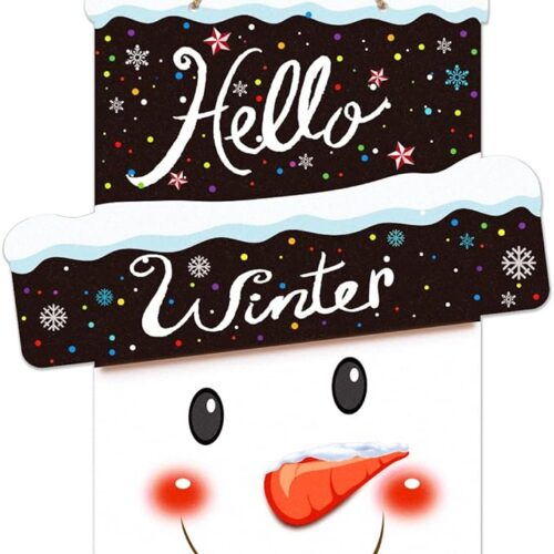 D4DREAM Hello Winter Door Sign Snowman Winter Decorations Welcome Sign for Front Door Christmas Winter Welcome Door Sign Winter Wreaths Hanger for Christmas Front Door Porch Home Indoor Outdoor Decor